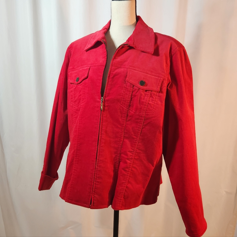 Coldwater Creek Velvet Lined Red Zip-Up Jacket Size 1X